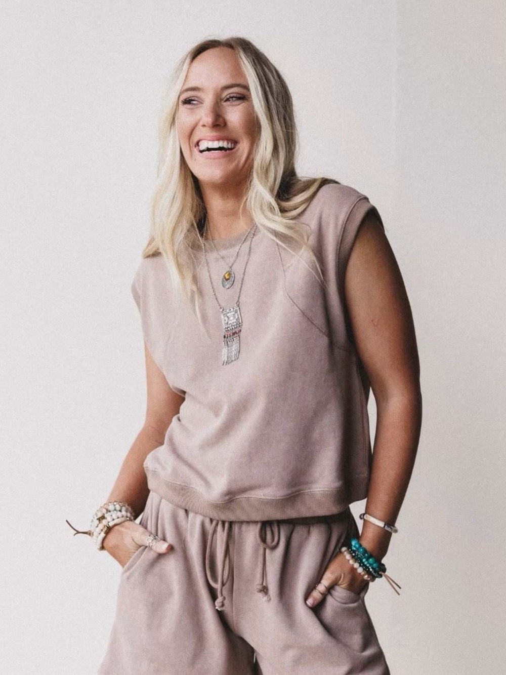 Anthropologie blush taupe sleeveless lounge top